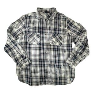 Distressed Bleached Plaid Button Down Shirt Rock‎ & Republic Purple Black Large